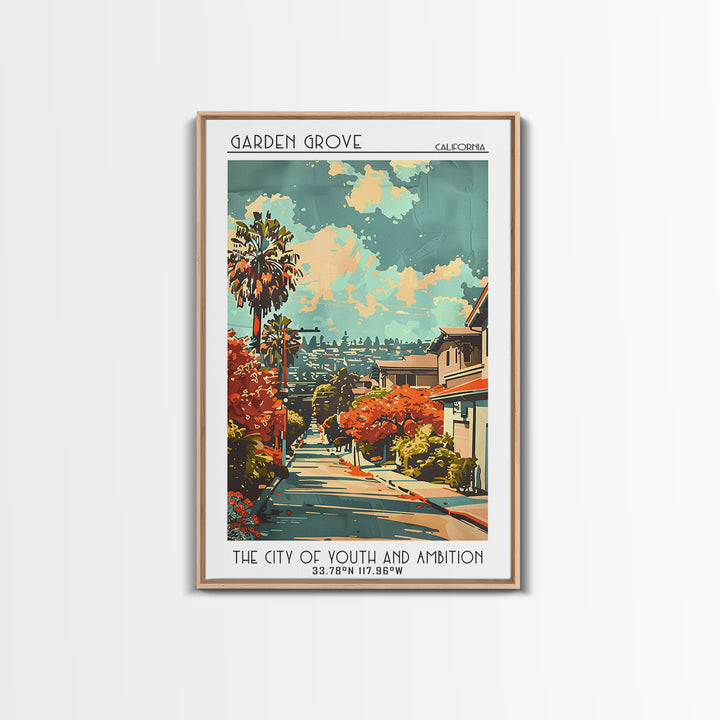 Garden Grove California Travel Poster, Framed Canvas Print, City Travel Poster, Travel Wall Art, Landscape Art, Living Room Wall Art
