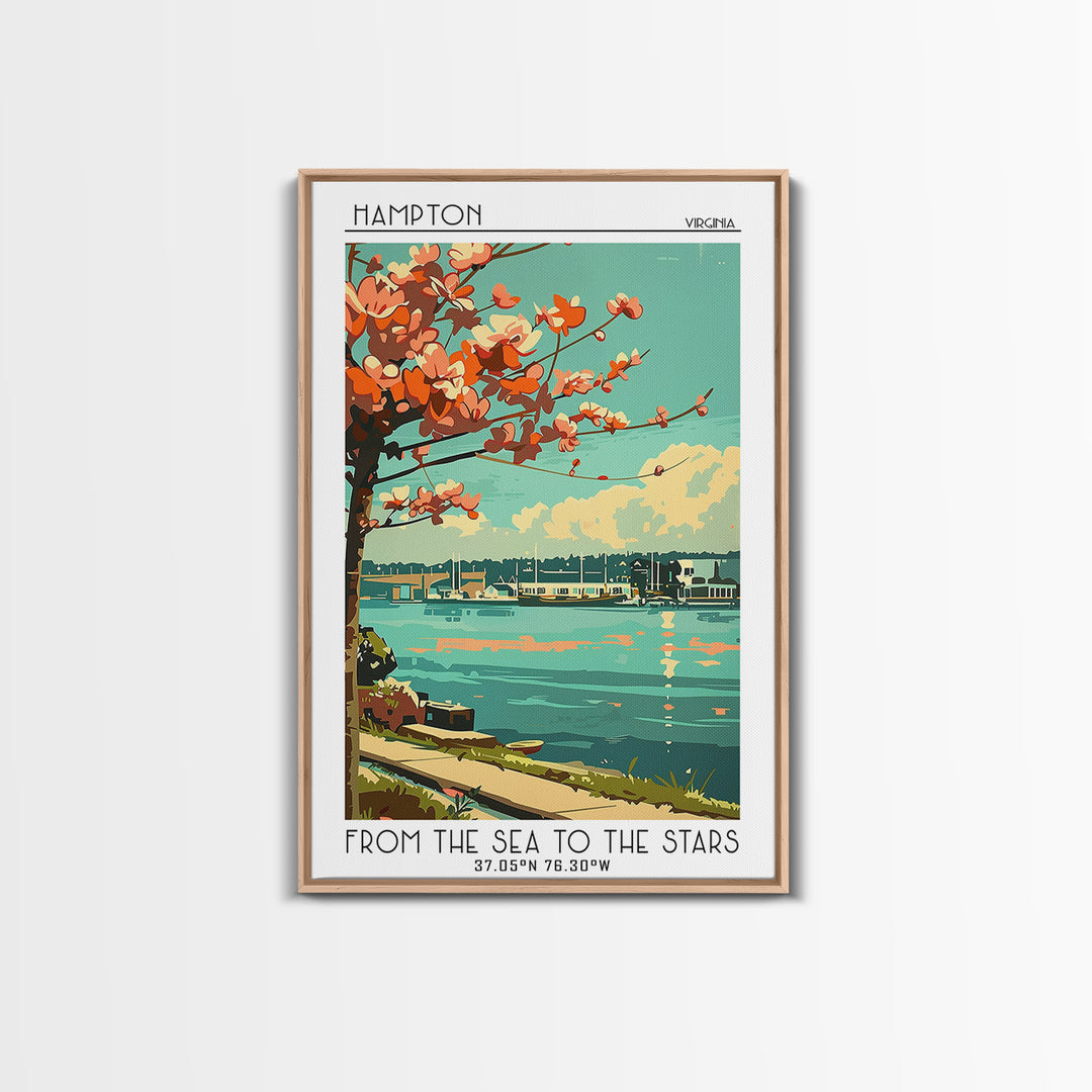 Hampton Travel Poster, Framed Canvas Print, Vintage Travel Print, City Wall Art, Travel Wall Art, Retro Travel Poster, Landscape Art