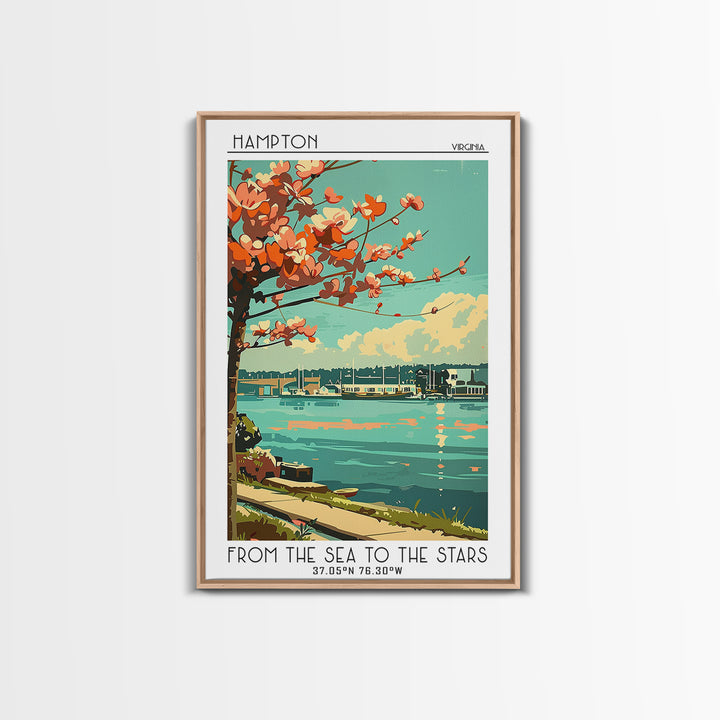 Hampton Travel Poster, Framed Canvas Print, Vintage Travel Print, City Wall Art, Travel Wall Art, Retro Travel Poster, Landscape Art