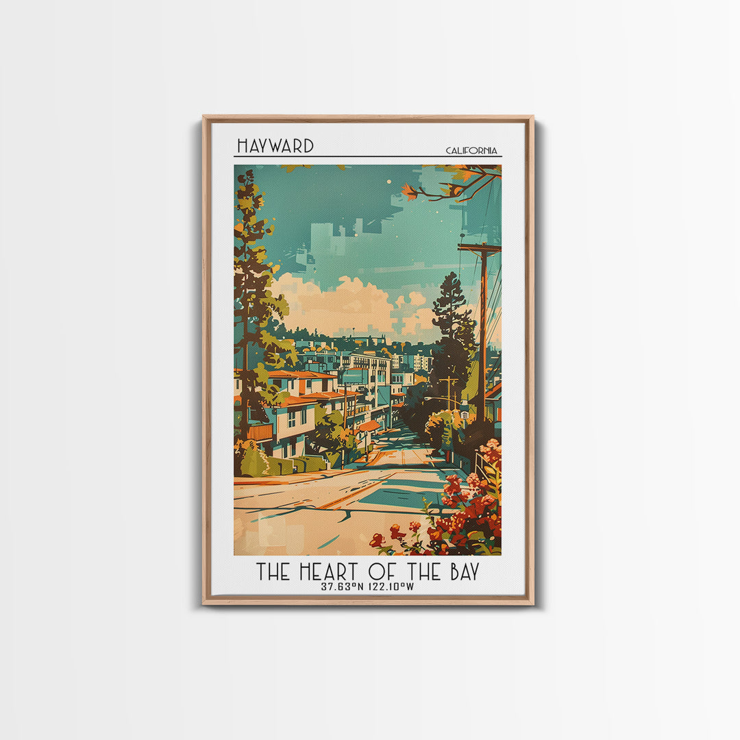 Hayward Travel Poster, Framed Canvas Print, Retro Travel Poster, City Wall Art, Landscape Art, Vintage Travel Art, City Illustration