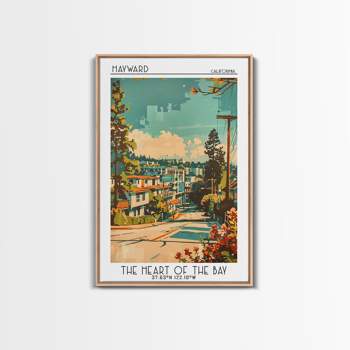 Hayward Travel Poster, Framed Canvas Print, Retro Travel Poster, City Wall Art, Landscape Art, Vintage Travel Art, City Illustration