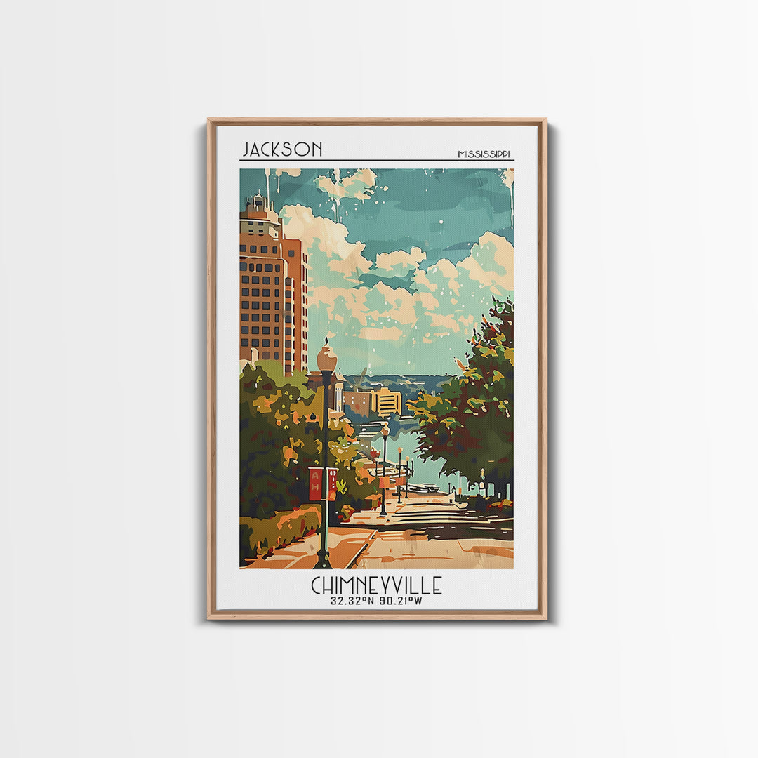 Jackson Mississippi Travel Poster, Framed Canvas Print, Travel Wall Decor, Minimalist Poster, City Travel Poster, Retro Travel Print