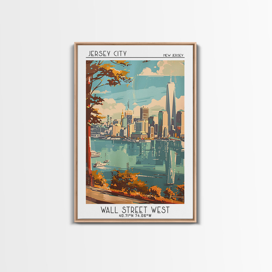 Jersey City Travel Poster, Canvas Print, Retro Travel Poster, City Wall Art, Vintage Travel Art, Mid Century Wall Art, Travel Prints