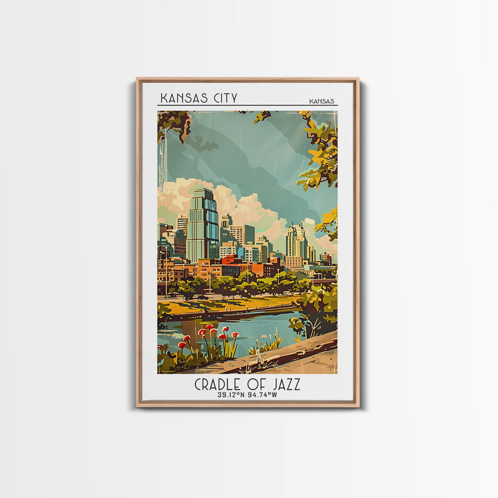 Kansas City Kansas Travel Poster, Canvas Print, City Art Print, Travel Wall Art, Watercolor Cityscape, Travel Prints, Retro Wall Art