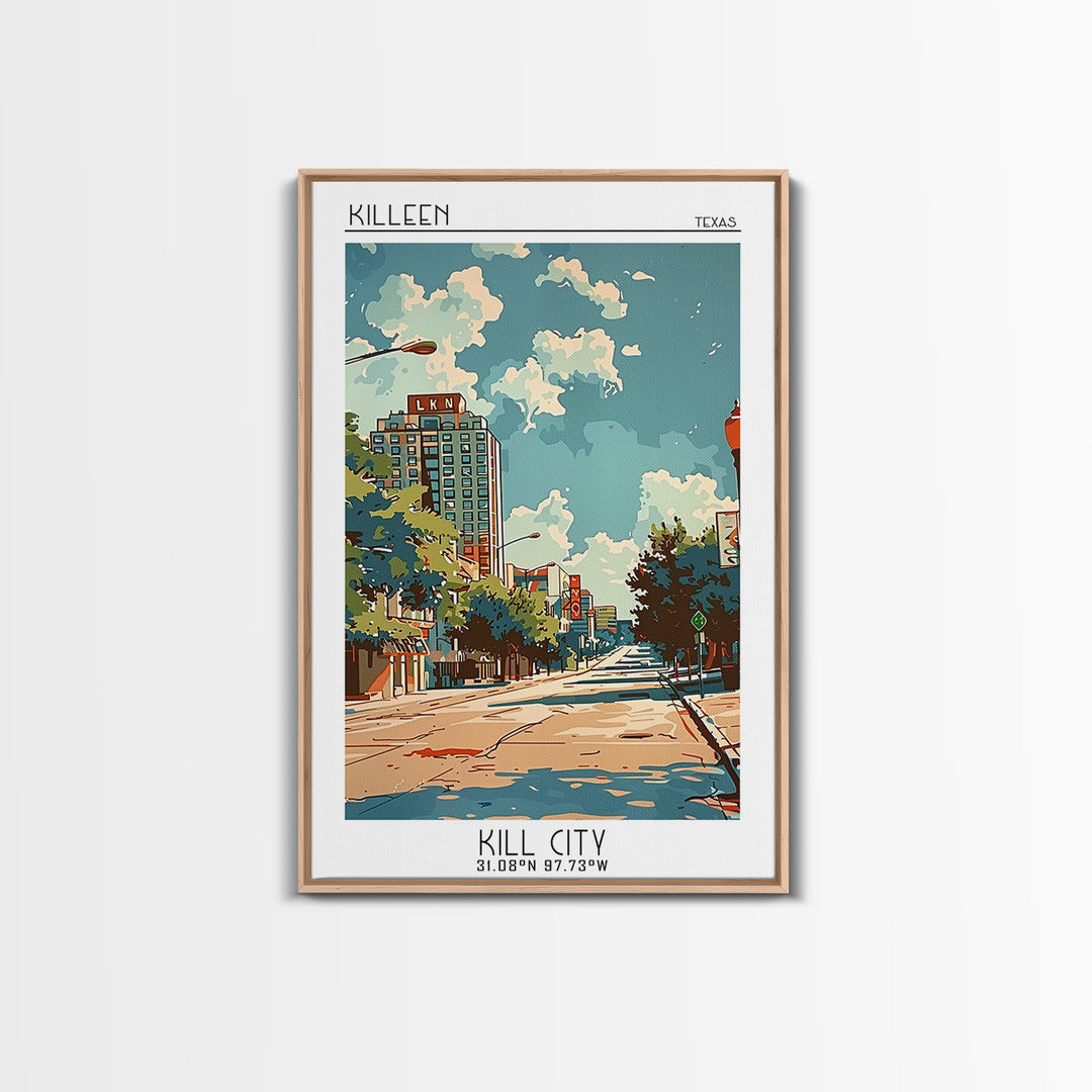 Killeen Texas Travel Poster, Canvas Print, Retro Wall Art, Travel Print, Mid Century Wall Art, Living Room Wall Art, Wanderlust Gift