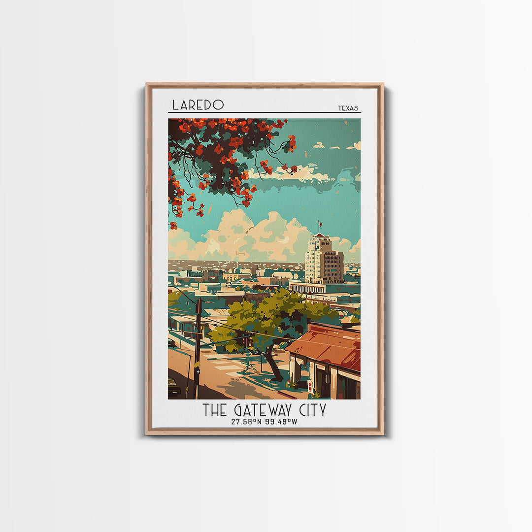 Laredo Travel Poster, Framed Canvas Print, Travel Prints, Landscape Art, Wall Art, Colorful Wall Art, Home Decor, City Travel Poster