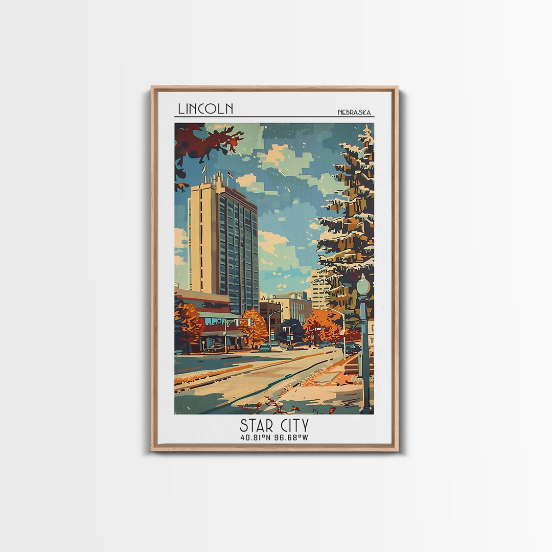 Lincoln Travel Poster, Framed Canvas Print, City Travel Poster, Travel Wall Decor, Travel Decor, Retro Travel Print, Travel Wall Art