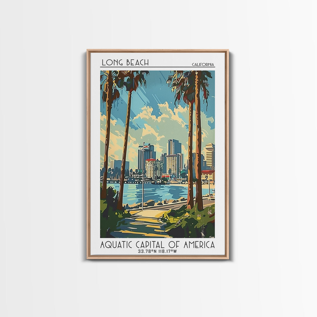 Long Beach Travel Poster, Framed Canvas Print, Travel Wall Art, City Wall Art, Vintage Travel, Living Room Wall Art, Wanderlust Gift