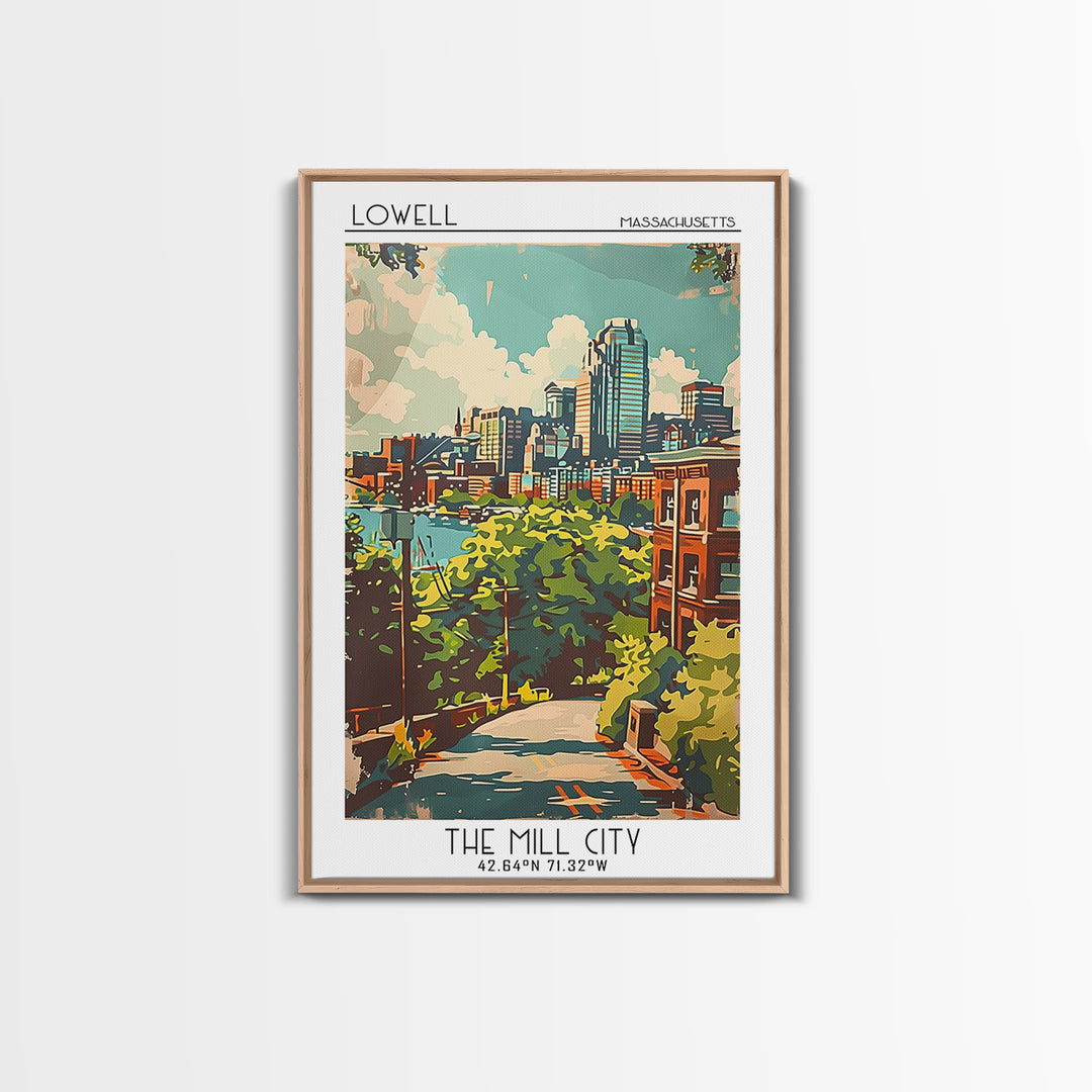Lowell Travel Poster, Framed Canvas Print, City Travel Poster, Travel Wall Decor, Art Print, Retro Wall Art, Landscape Art, Wall Art