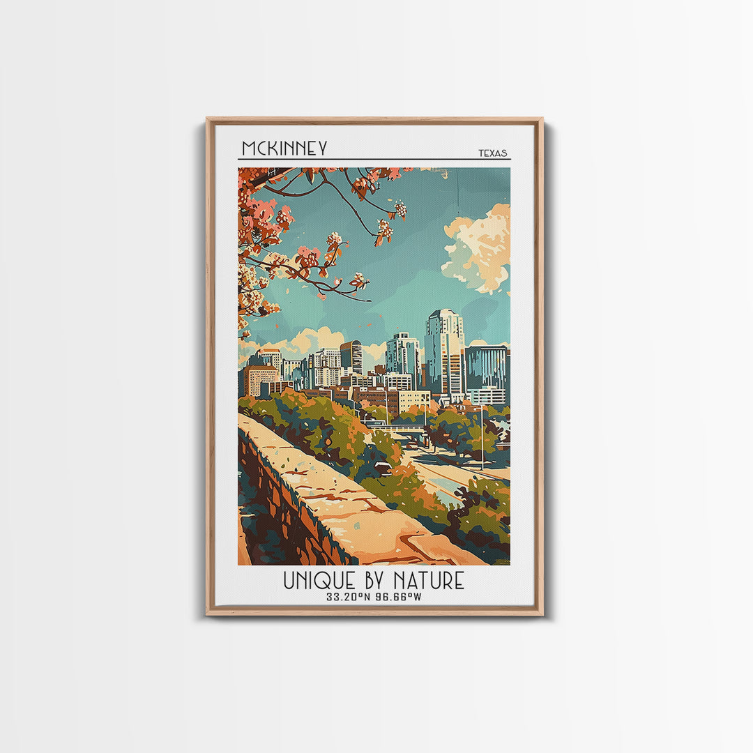 McKinney Texas Travel Poster, Framed Canvas Print, Retro Wall Art, Travel Print, Retro Travel Poster, Art Print, Vintage City Poster
