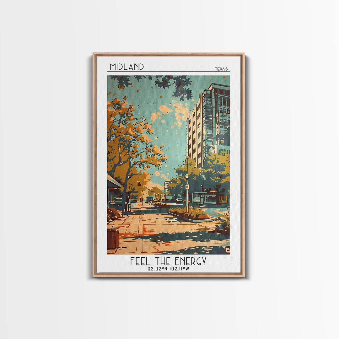 Midland Travel Poster, Framed Canvas Print, Vintage Travel Print, City Wall Art, Wanderlust Gift, City Art Print, Retro Travel Print