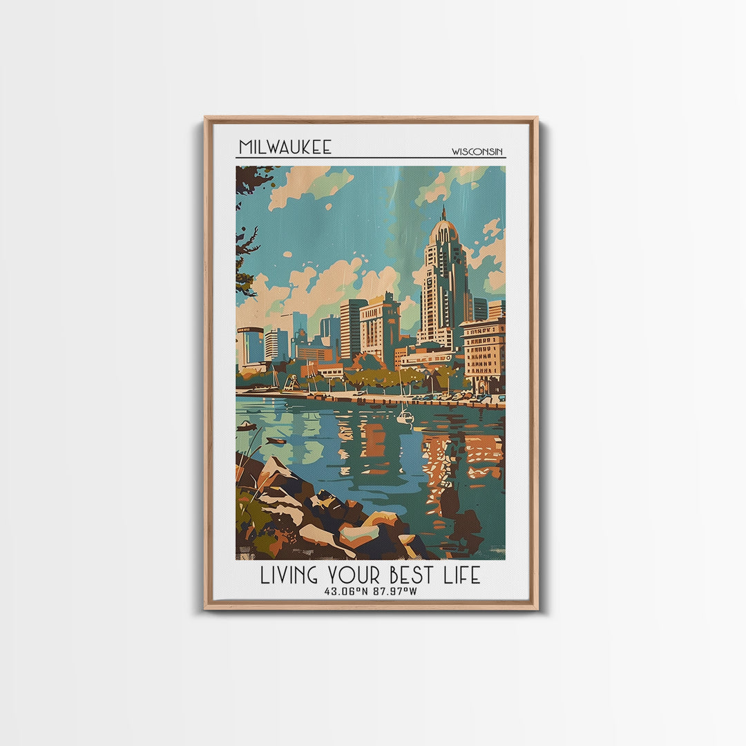 Milwaukee Wisconsin Travel Poster, Framed Canvas Print, Retro Wall Art, Travel Print, Mid Century Wall Art, Poster Art, Poster Print