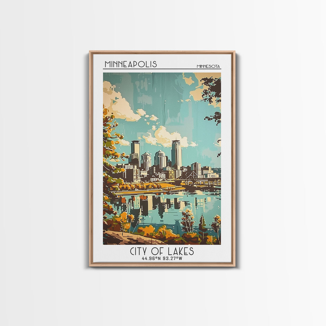 Minneapolis Travel Poster, Framed Canvas Print, Poster Print, Travel Wall Art, City Illustration, Vintage Travel Art, Retro Wall Art