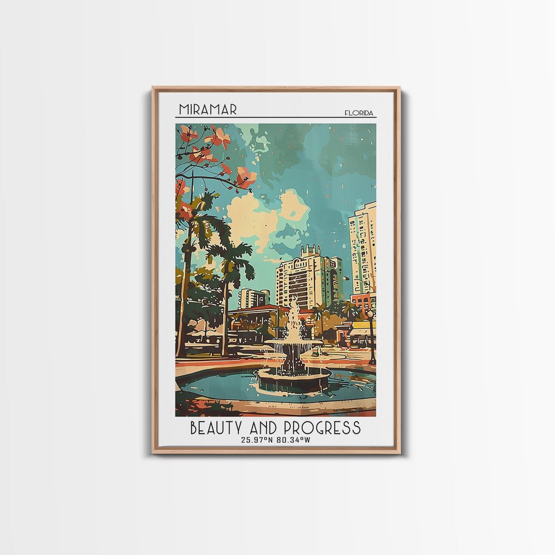 Miramar Florida Travel Poster, Framed Canvas Print, Travel Prints, Landscape Art, City Wall Art, Vintage Travel Art, Vintage Posters