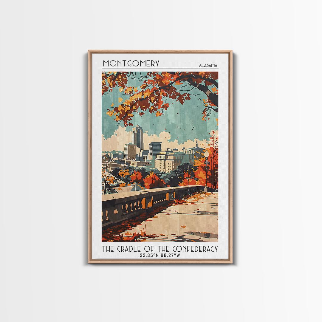 Montgomery Alabama Travel Poster, Canvas Print, Retro Travel Poster, City Wall Art, Travel Print, Travel Wall Art, Modern Wall Decor