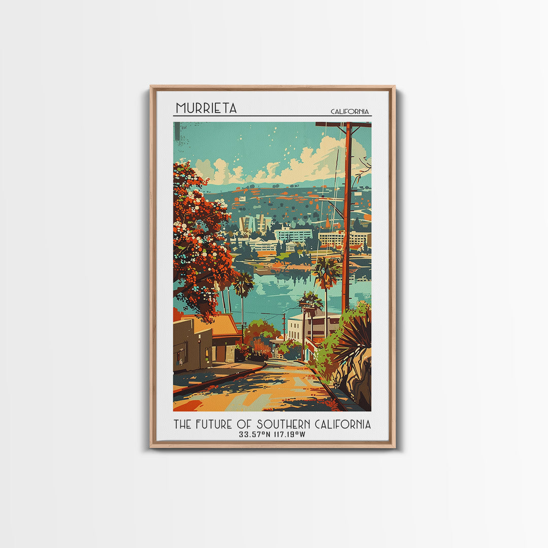 Murrieta California Travel Poster, Framed Canvas Print, Retro Wall Art, Travel Print, Travel Decor, Travel Prints, City Illustration
