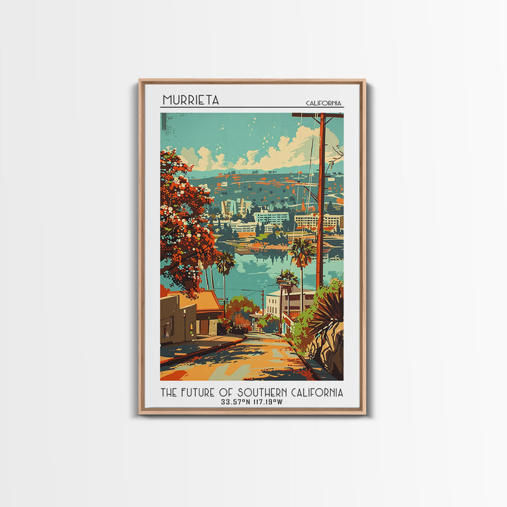 Murrieta California Travel Poster, Framed Canvas Print, Retro Wall Art, Travel Print, Travel Decor, Travel Prints, City Illustration