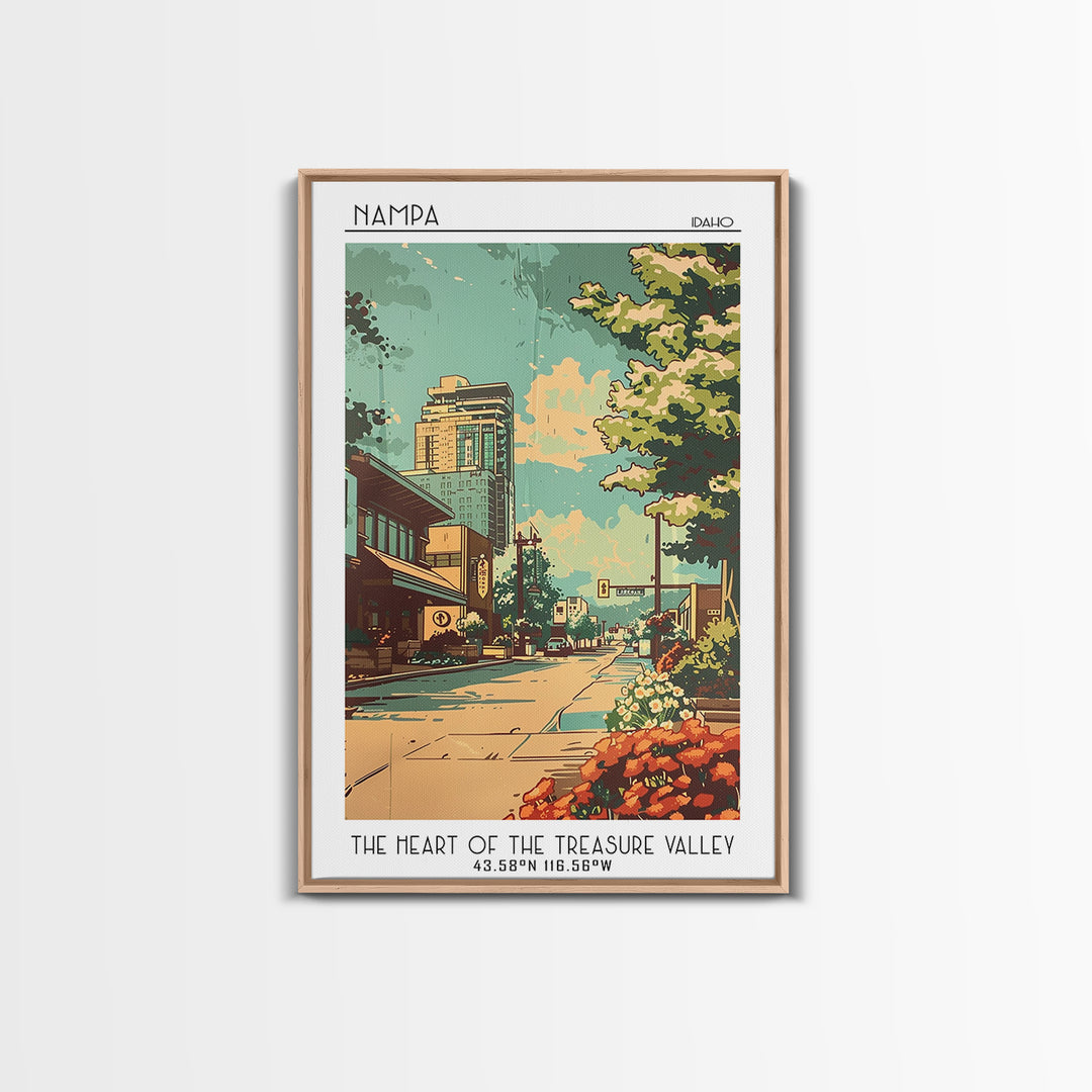 Nampa Idaho Travel Poster, Framed Canvas Print, Retro Travel Poster, City Wall Art, City Travel Poster, Travel Decor, Retro Wall Art