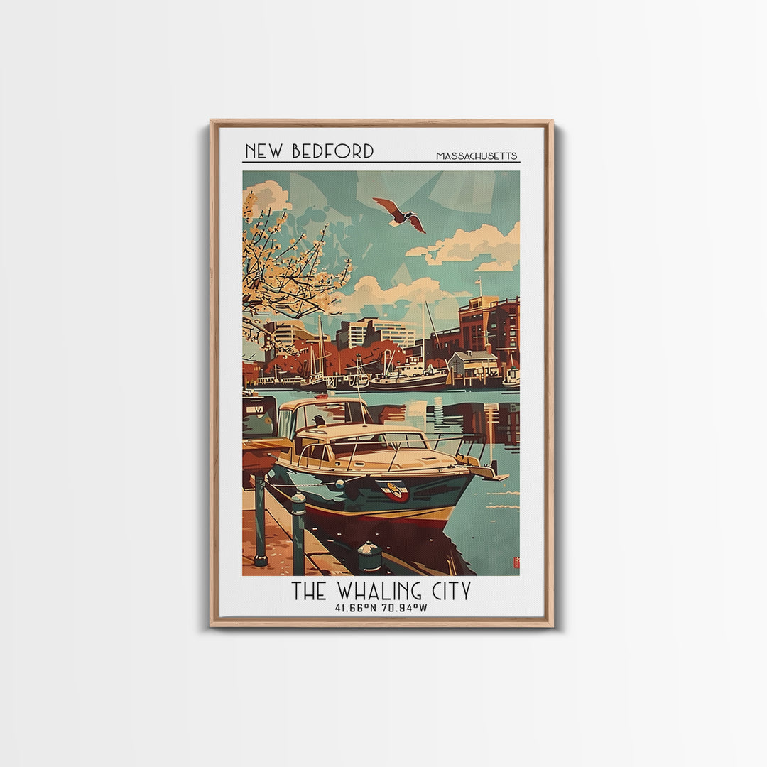 New Bedford Massachusetts Travel Poster, Framed Canvas Print, Retro Travel Poster, City Wall Art, Wanderlust Gift, Home Office Decor