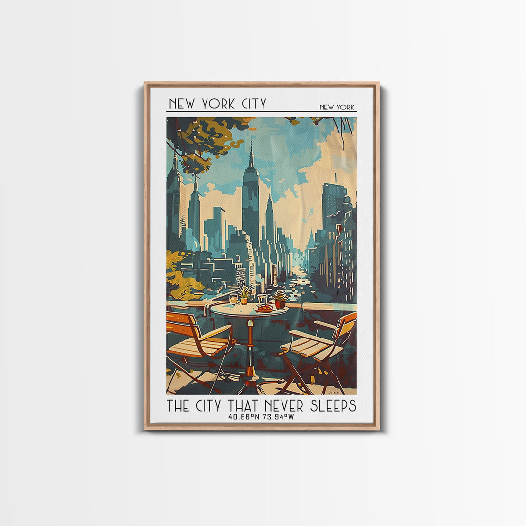New York Travel Poster, Framed Canvas Print, Vintage Travel Print, City Wall Art, City Travel Poster, Travel Wall Art, Landscape Art
