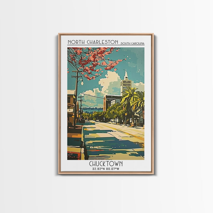 North Charleston South Carolina Travel Poster, Canvas Print, Travel Wall Decor, Minimalist Poster, City Illustration, Retro Wall Art