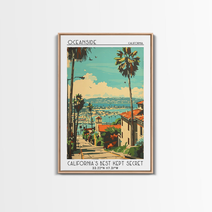 Oceanside California Travel Poster, Framed Canvas Print, Retro Travel Poster, City Wall Art, Home Decor, Landscape Art, Travel Decor
