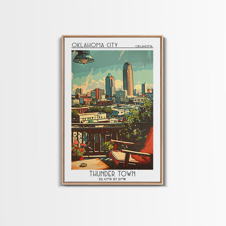 Oklahoma City Oklahoma Travel Poster, Framed Canvas Print, Travel Wall Art, City Wall Art, Watercolor Cityscape, Retro Travel Poster