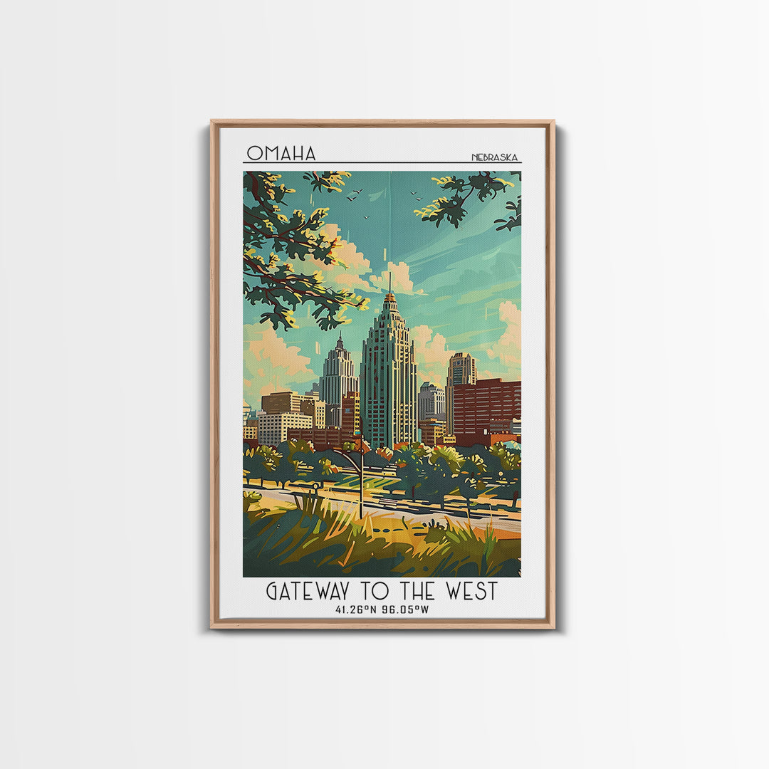 Omaha Nebraska Travel Poster, Framed Canvas Print, Travel Wall Decor, Minimalist Poster, Art Print, City Travel Poster, Poster Print