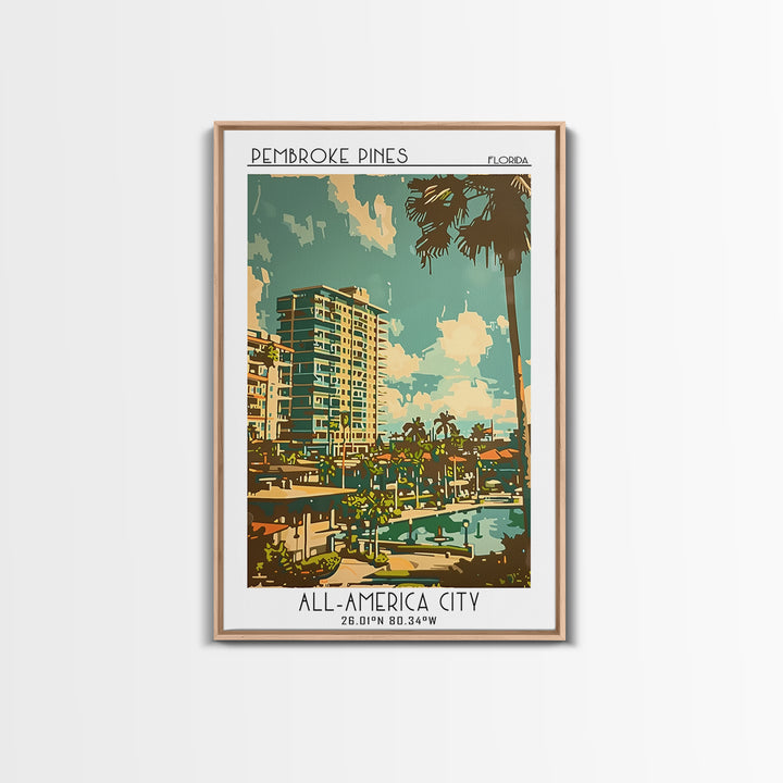 Pembroke Pines Travel Poster, Framed Canvas Print, City Travel Poster, Vintage City Poster, Retro Travel Poster, Wall Art, Art Print