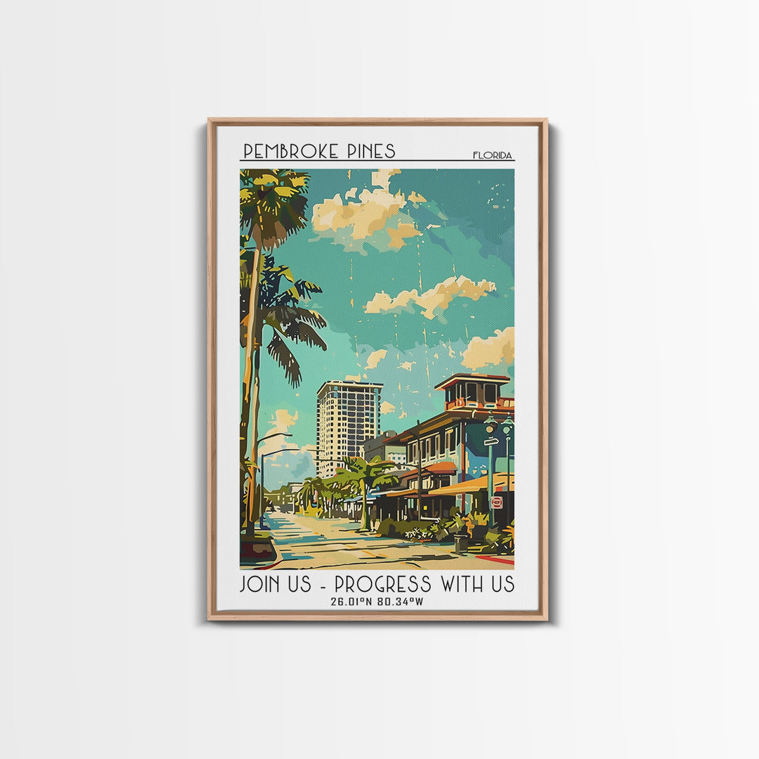 Pembroke Pines Florida Travel Poster, Framed Canvas Print, City Travel Poster, Travel Wall Art, Modern Wall Decor, City Illustration