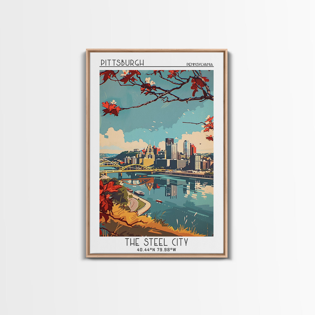 Pittsburgh Pennsylvania Travel Poster, Canvas Print, Travel Wall Art, City Wall Art, Travel Wall Decor, Retro Wall Art, Poster Print