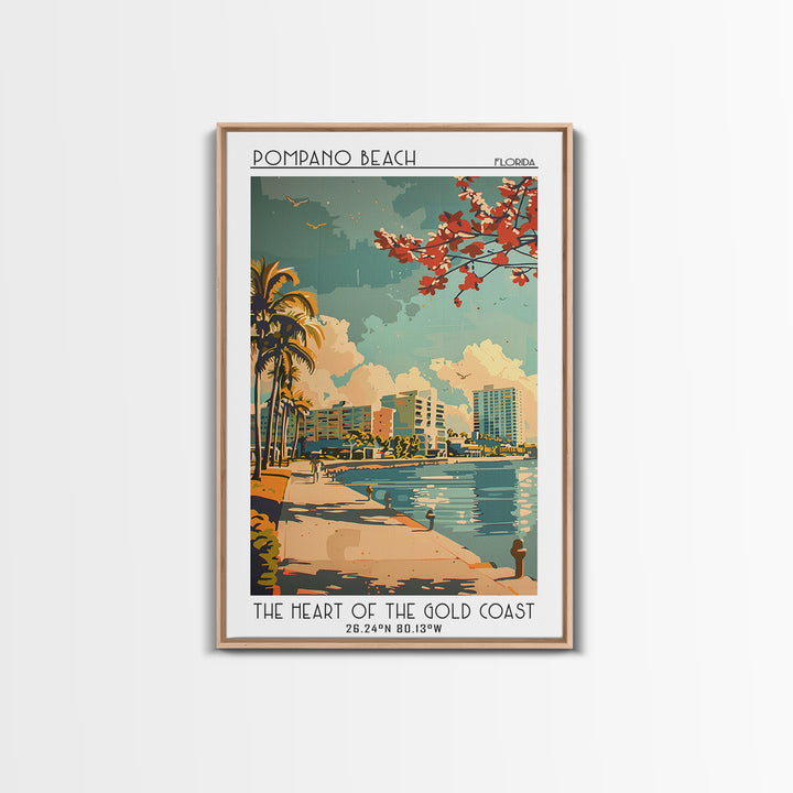 Pompano Beach Florida Travel Poster, Framed Canvas Print, City Travel Poster, Travel Wall Art, Vintage Travel Print, Vintage Posters