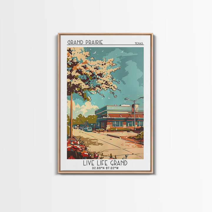 Grand Prairie Texas Travel Poster, Canvas Print, Travel Wall Decor, Minimalist Poster, Retro Travel Poster, City Art Print, Wall Art