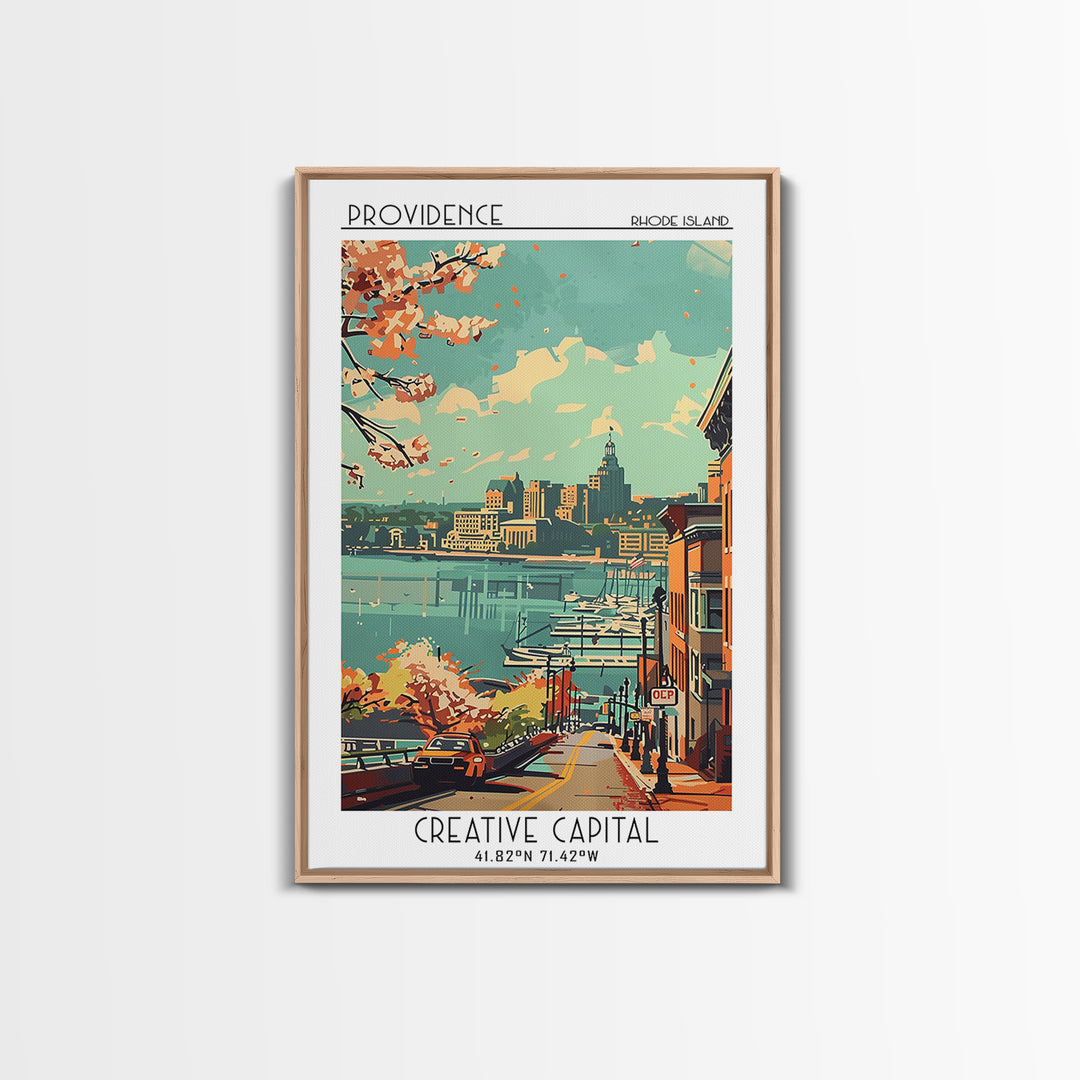 Providence Rhode Island Travel Poster, Framed Canvas Print, Retro Travel Poster, City Wall Art, Vintage City Poster, Wanderlust Gift