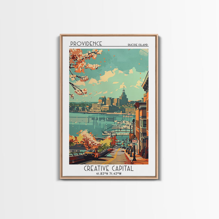 Providence Rhode Island Travel Poster, Framed Canvas Print, Retro Travel Poster, City Wall Art, Vintage City Poster, Wanderlust Gift