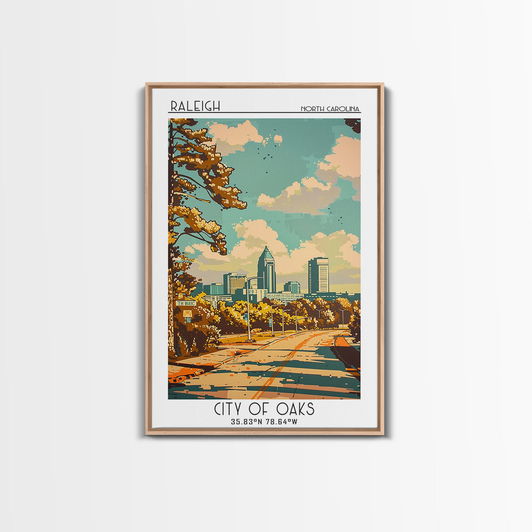 Raleigh North Carolina Travel Poster, Framed Canvas Print, City Travel Poster, Travel Wall Art, Gallery Wall Set, Retro Travel Print