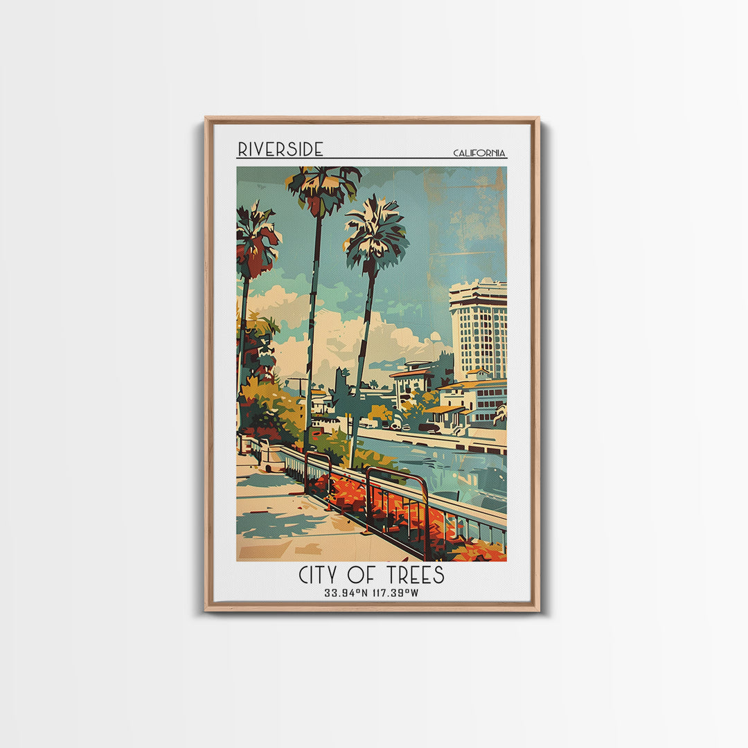 Riverside California Travel Poster, Framed Canvas Print, City Travel Poster, Travel Wall Art, City Illustration, Retro Travel Poster