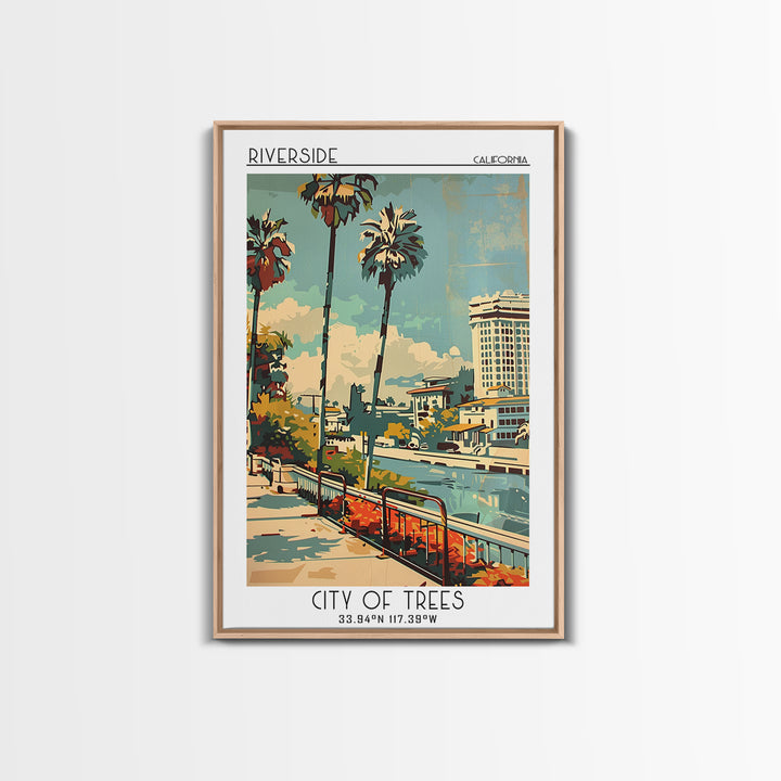 Riverside California Travel Poster, Framed Canvas Print, City Travel Poster, Travel Wall Art, City Illustration, Retro Travel Poster