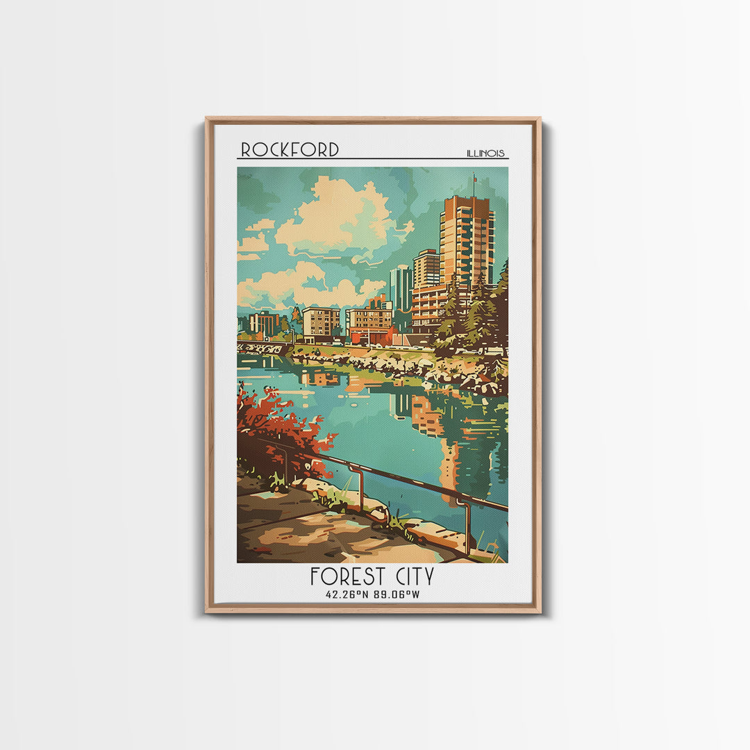 Rockford Travel Poster, Canvas Print, City Art Print, Travel Wall Art, Retro Travel Poster, Retro Travel Print, Watercolor Cityscape