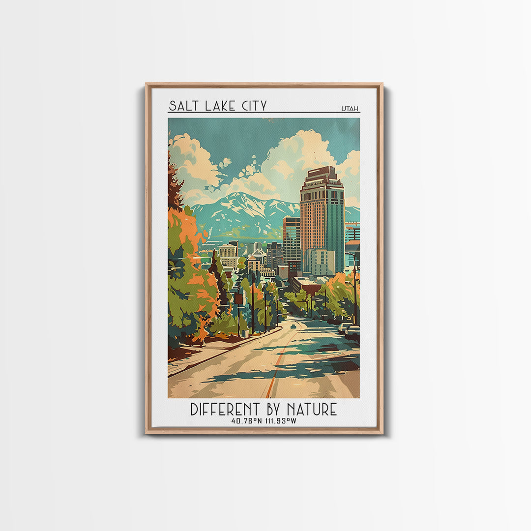 Salt Lake City Utah Travel Poster, Framed Canvas Print, City Travel Poster, Travel Wall Decor, Living Room Wall Art, Travel Wall Art