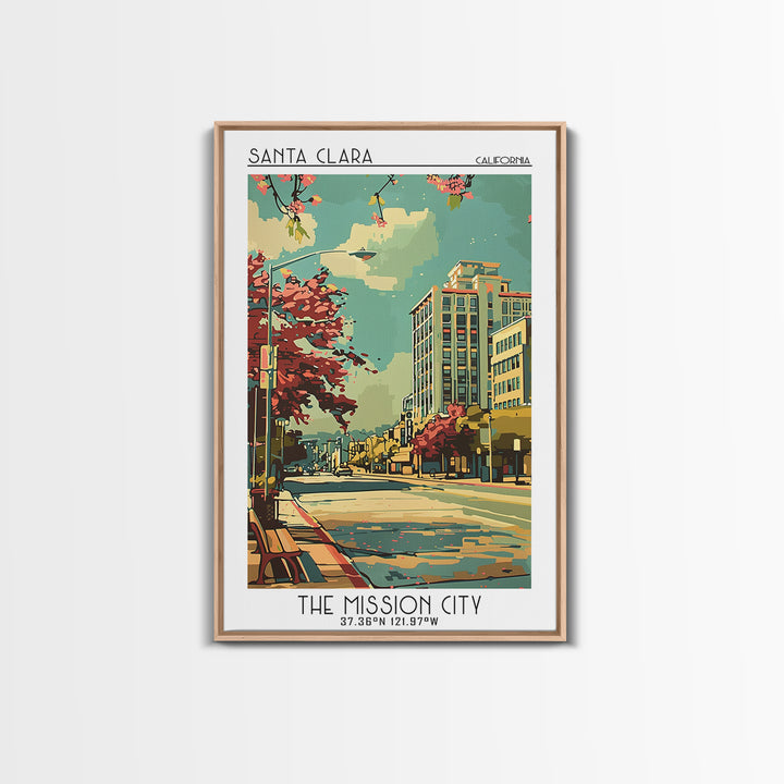 Santa Clara California Travel Poster, Framed Canvas Print, City Travel Poster, Travel Wall Art, Vintage Travel Print, Retro Wall Art