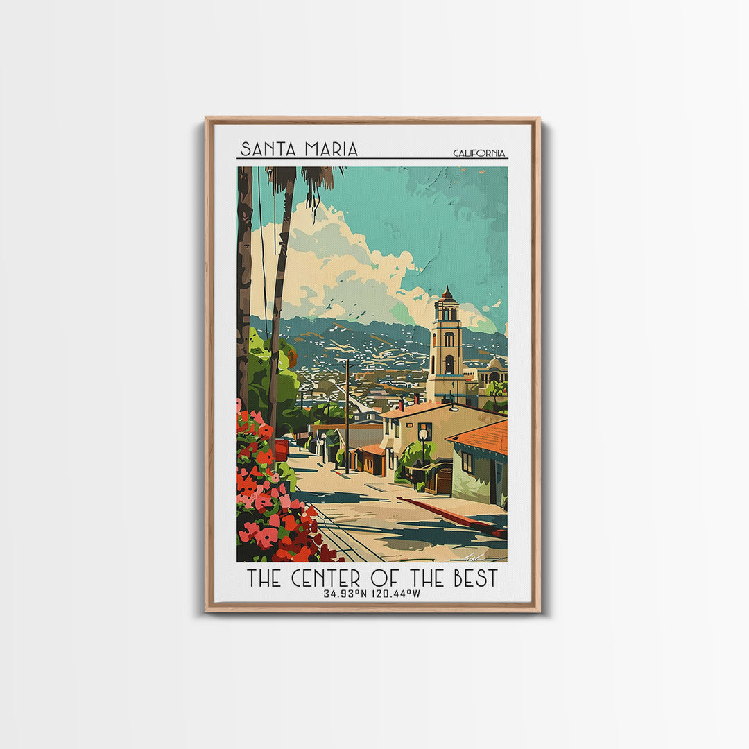 Santa Maria California Travel Poster, Canvas Print, Travel Wall Art, City Wall Art, Travel Posters, Watercolor Cityscape, Poster Art