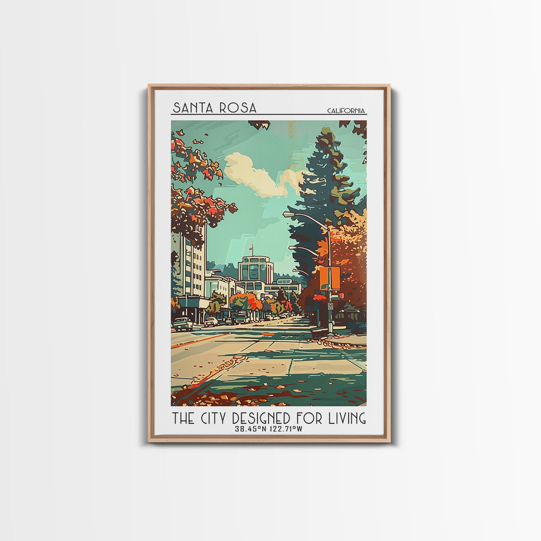 Santa Rosa California Travel Poster, Framed Canvas Print, Travel Prints, Landscape Art, Home Decor, Travel Wall Art, Wanderlust Gift