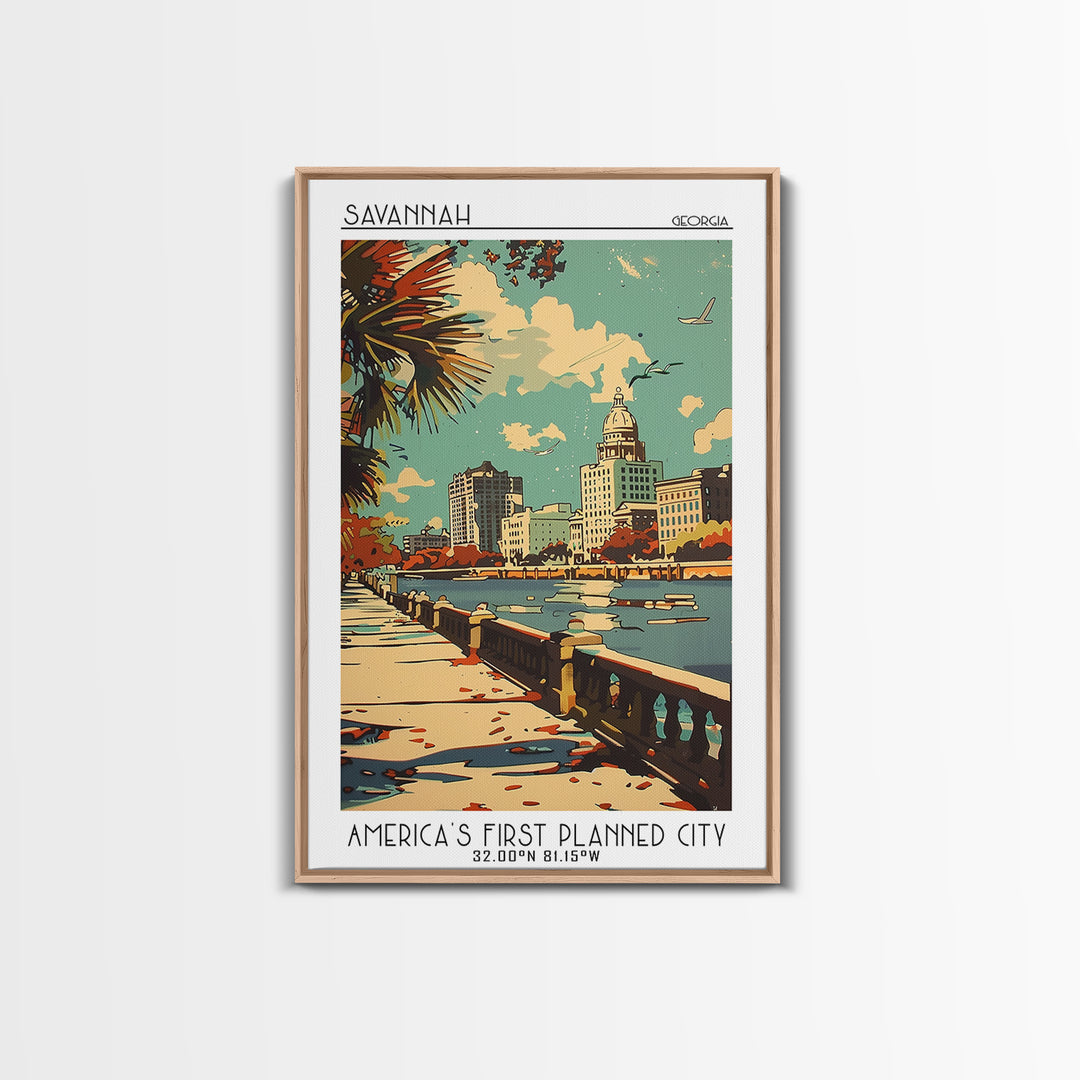 Savannah Travel Poster, Framed Canvas Print, City Travel Poster, Vintage City Poster, Vintage Poster, Travel Wall Art, City Wall Art