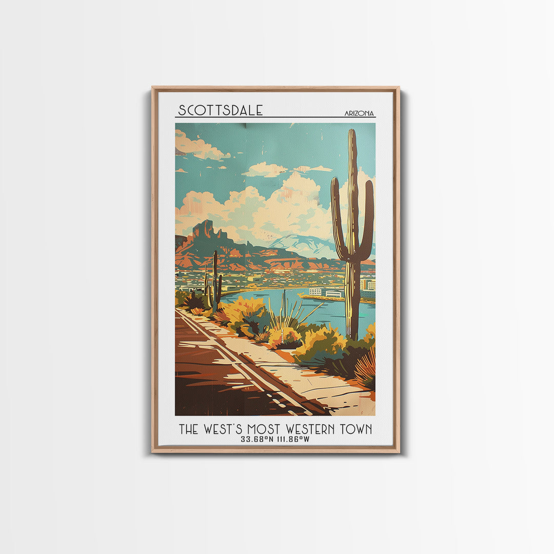 Scottsdale Travel Poster, Framed Canvas Print, City Art Print, Travel Wall Art, Vintage Posters, City Illustration, Travel Art Print