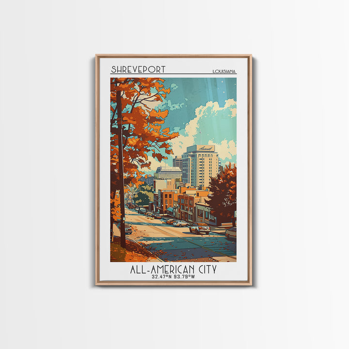 Shreveport Louisiana Travel Poster, Canvas Print, Travel Prints, Landscape Art, Travel Wall Art, Retro Travel Poster, City Art Print