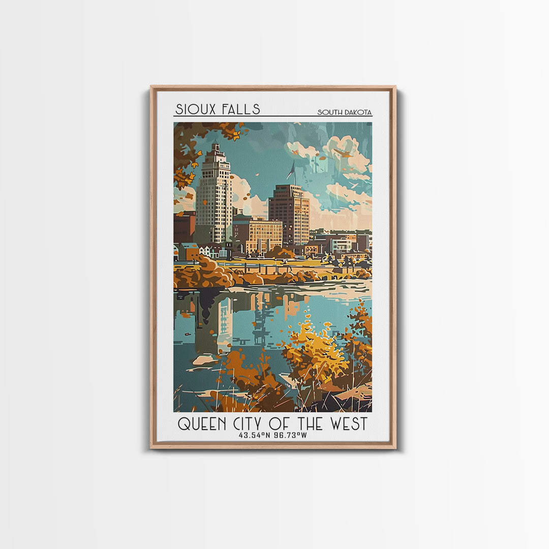 Sioux Falls Travel Poster, Framed Canvas Print, City Art Print, Travel Wall Art, Vintage City Poster, City Travel Poster, Poster Art