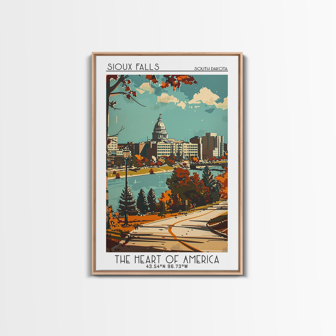 Sioux Falls South Dakota Travel Poster, Canvas Print, City Travel Poster, Travel Wall Decor, Retro Travel Print, Retro Travel Poster