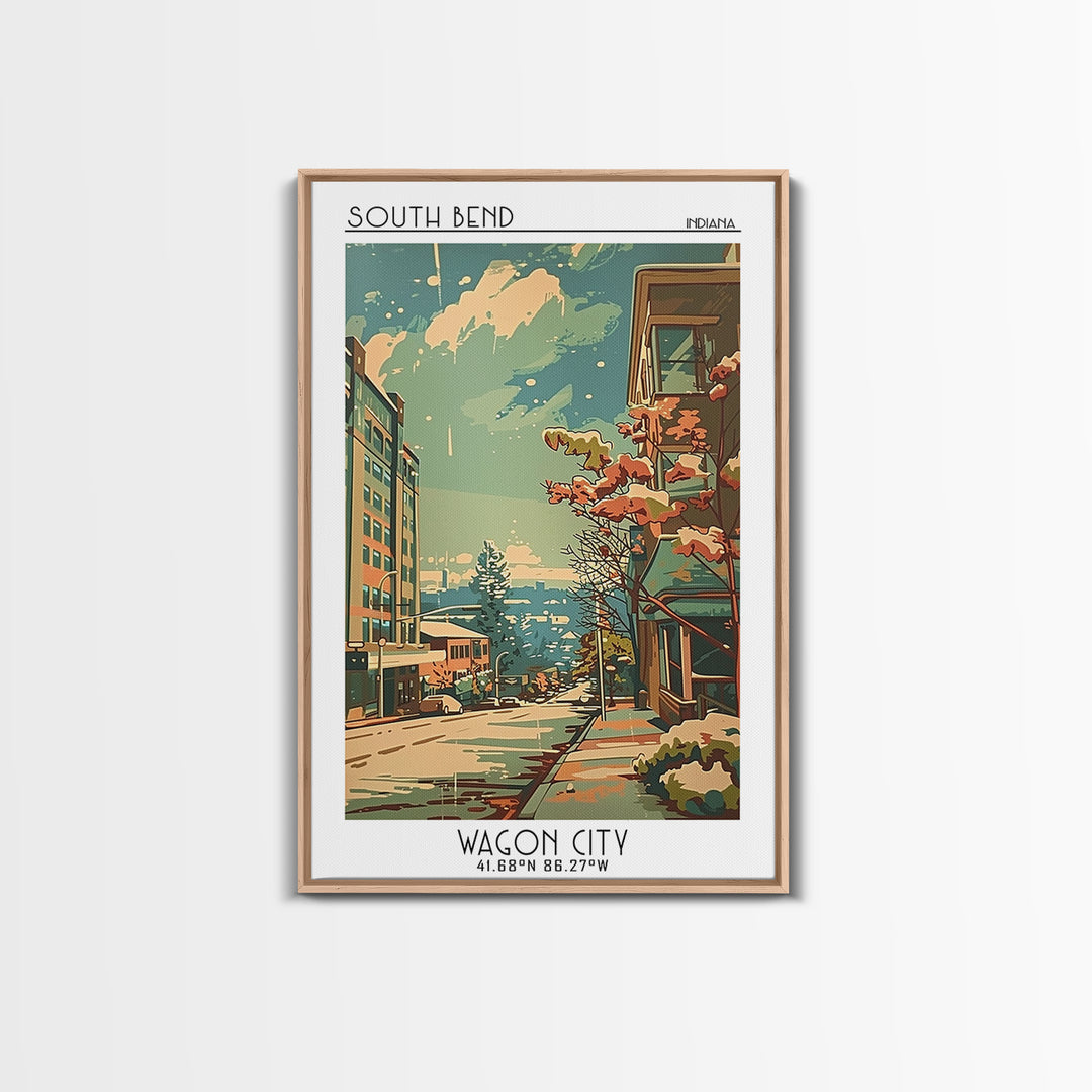 South Bend Indiana Travel Poster, Framed Canvas Print, Poster Print, Travel Wall Art, Travel Decor, City Art Print, Gallery Wall Set