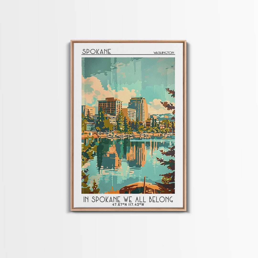 Spokane Washington Travel Poster, Framed Canvas Print, Poster Print, Travel Wall Art, Home Decor, City Illustration, Wanderlust Gift